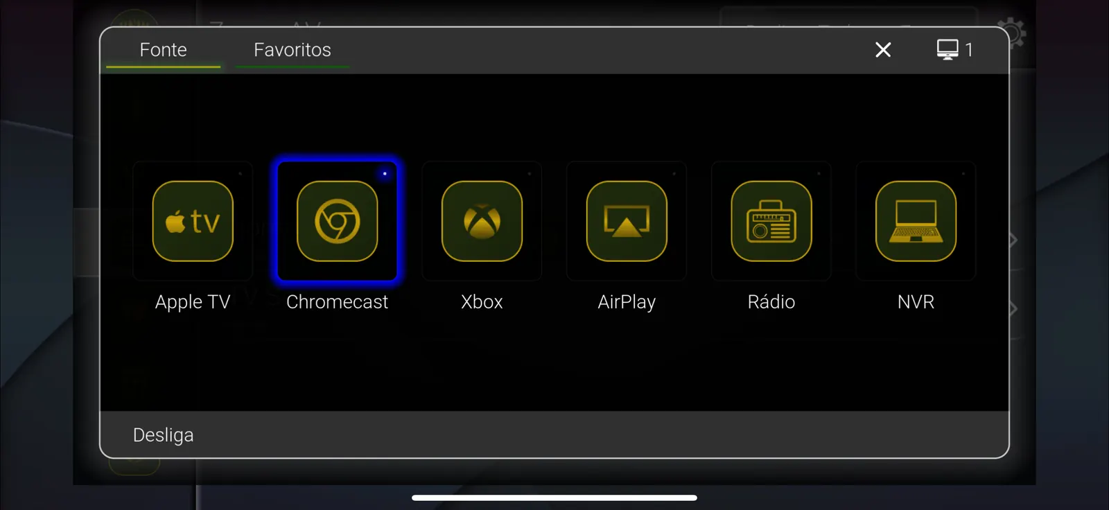 New SI app audio and video sources screen
