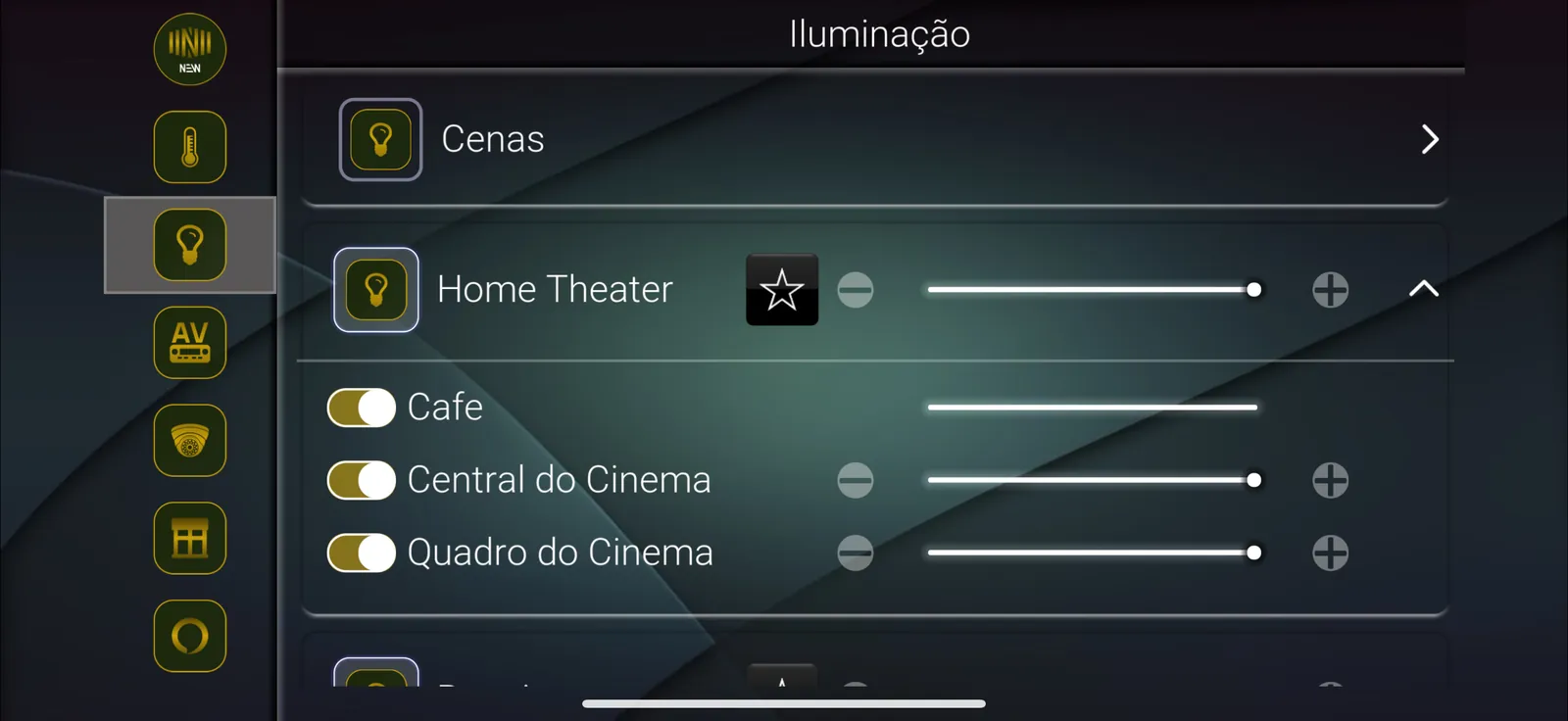 New SI app lighting screen with rooms and dimming