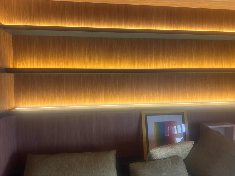 Wooden shelving with built-in LED lighting